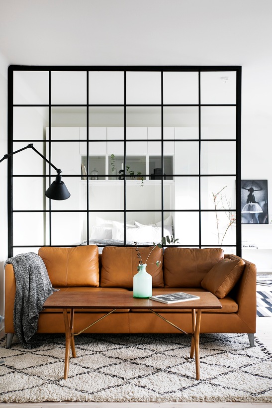 Tranebergsvägen Stockholm Livingroom leather sofa wall bedroom art carpet Fantastic Frank